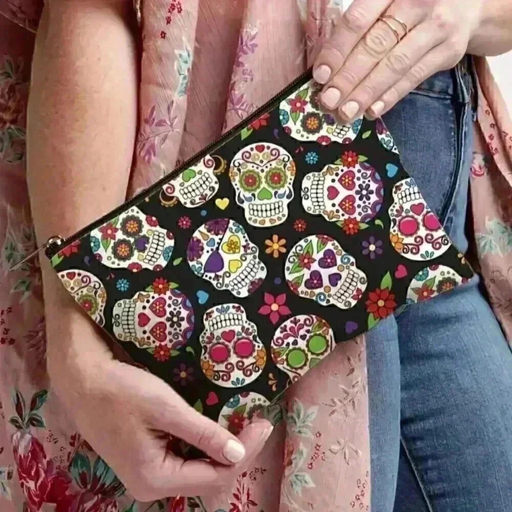 Skull & Floral Makeup Bag